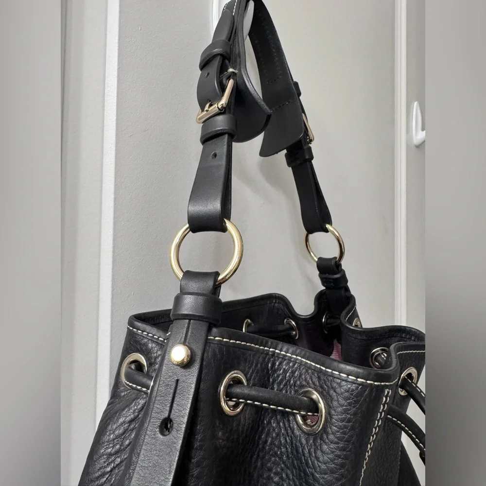 Dooney & Bourke Black Pebbled Leather Hobo Drawstring Bag - Picture 6 of 14